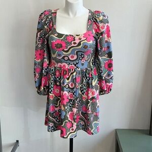 Floral Puff Sleeve Mini Dress - Medium (492)